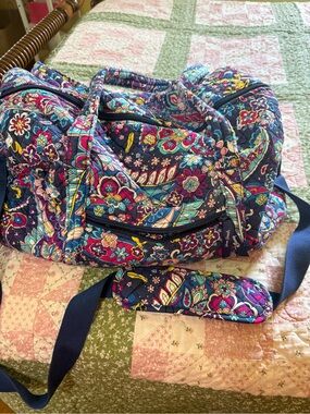 Vera Bradley Blue Floral Disney Quilted Duffel Bag